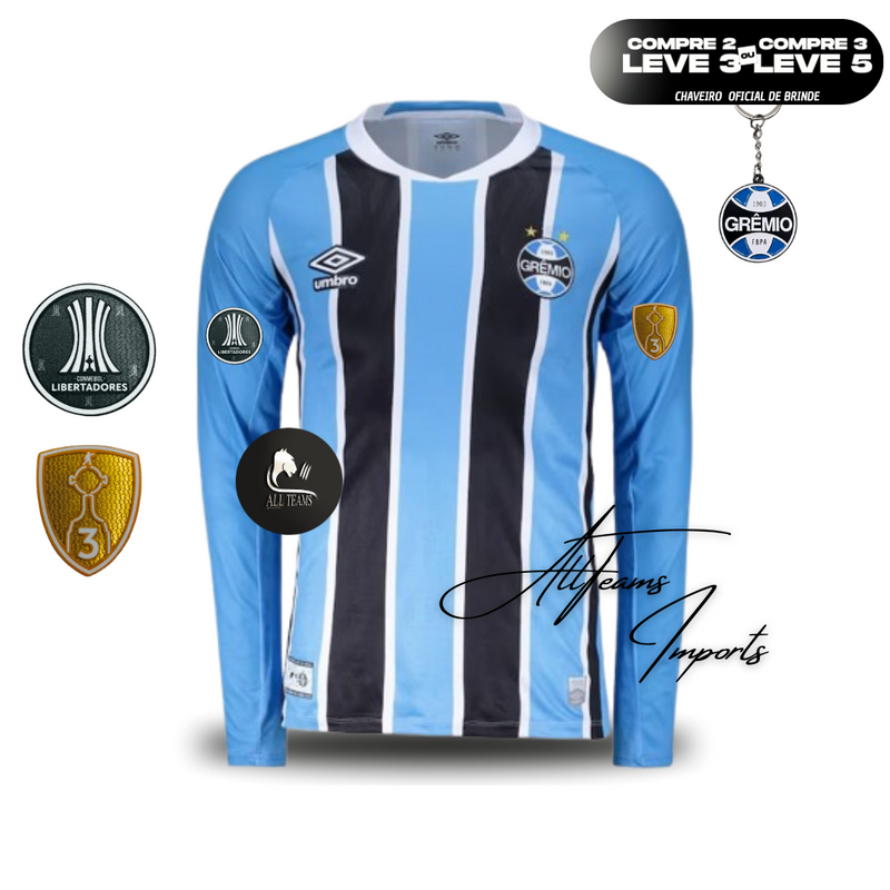 Camisa Manga Longa Lançamento Grêmio 25/26 + Patchs Libertadores