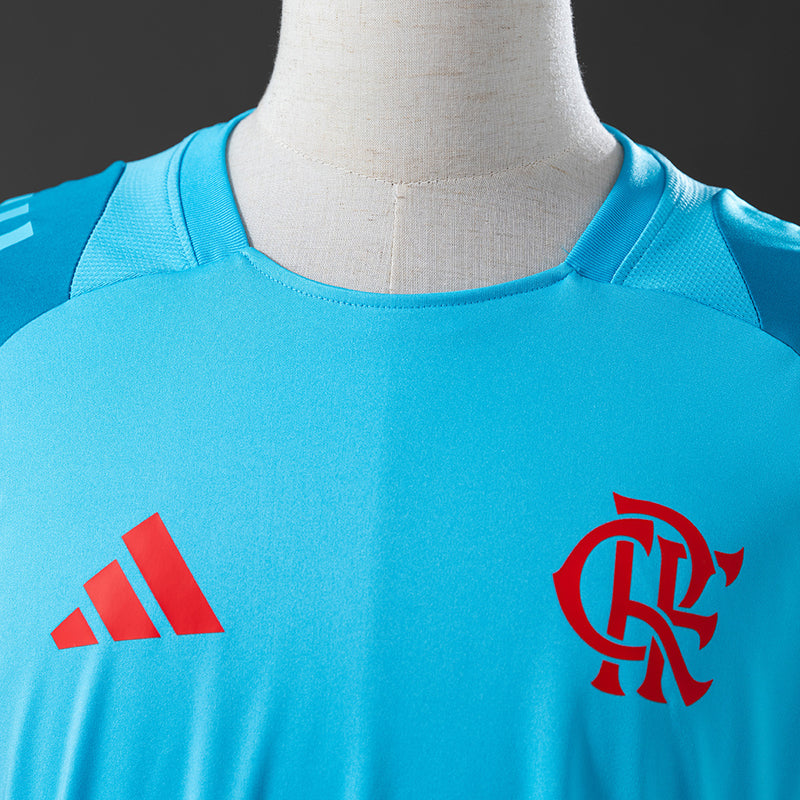 Camisa Torcedor Flamengo 25/26 Treino Comissão Adidas Feminina - Azul+Vermelho
