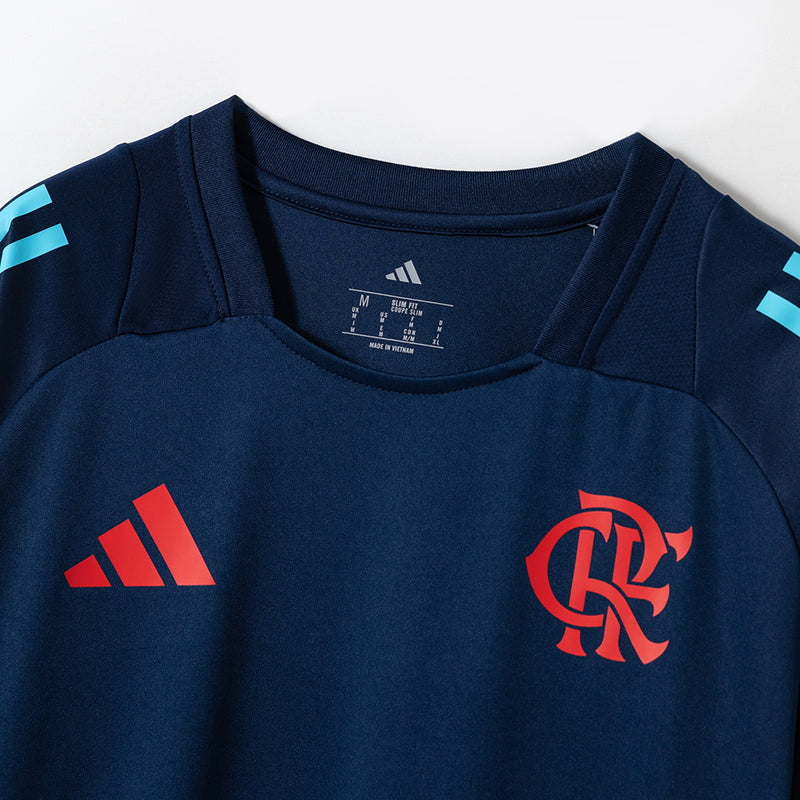 Camisa Torcedor Flamengo 25/26 Treino Comissão Adidas Feminina - Azul+Vermelho