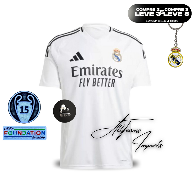Camisa Real Madrid 24/25 + Pacths Champions League