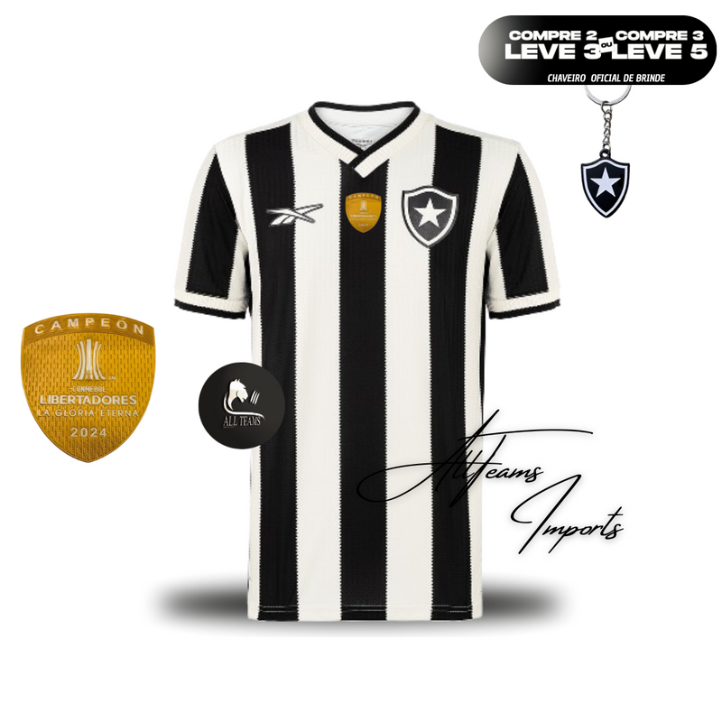 Camisa Botafogo 24/25 + Pach de Campeão da Libertadores 2024 (Masculina)