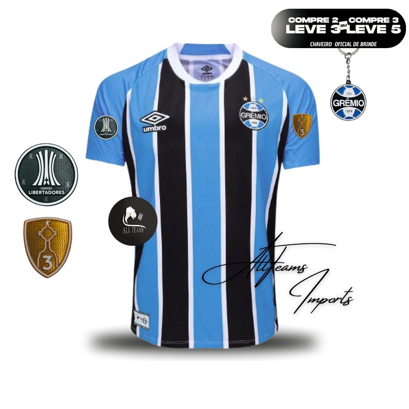 Camisa Masculino Lançamento Grêmio 25/26 + Pacths Libertadores