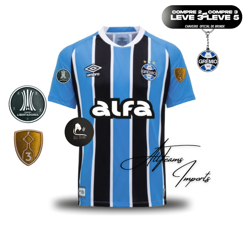 Camisa Masculino Lançamento Grêmio 25/26 ALFA + Pacths Libertadores