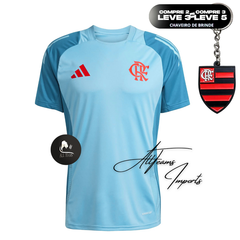 Camisa Torcedor Flamengo 25/26 Treino Comissão Adidas Feminina - Azul+Vermelho