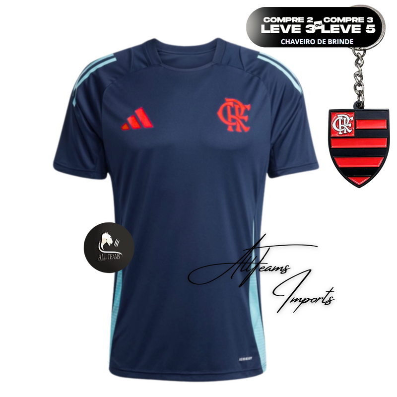 Camisa Torcedor Flamengo 25/26 Treino Comissão Adidas Feminina - Azul+Vermelho