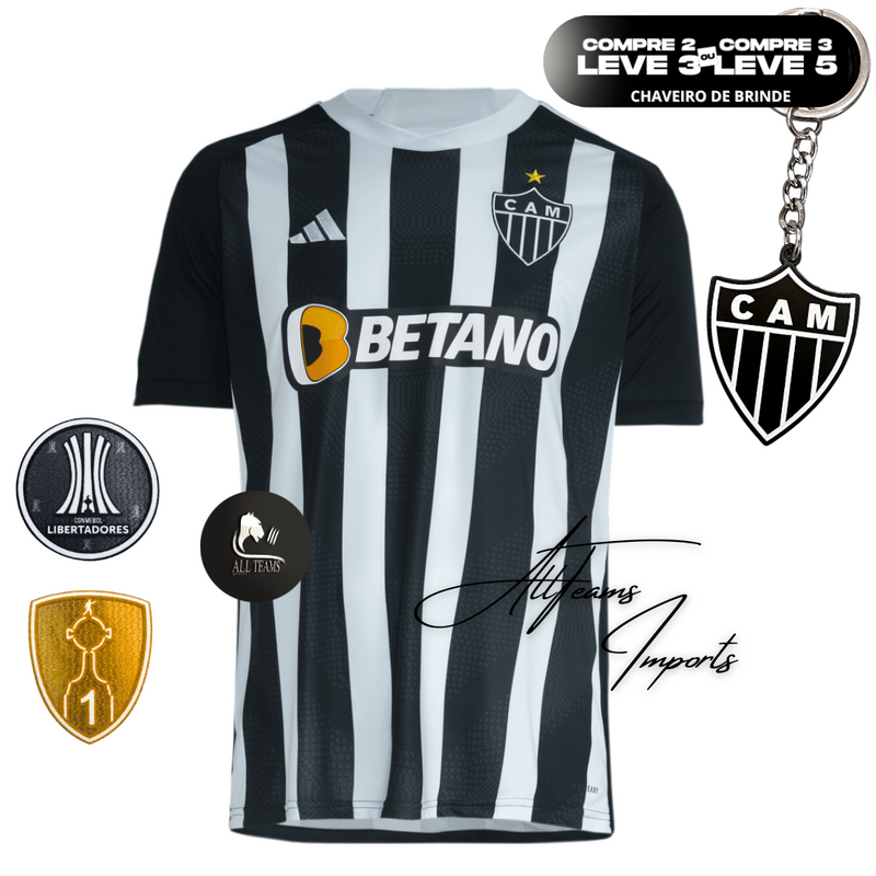Camisa Torcedor Atlético Mineiro 24/25 + Pacths Libertadores (Masculino)