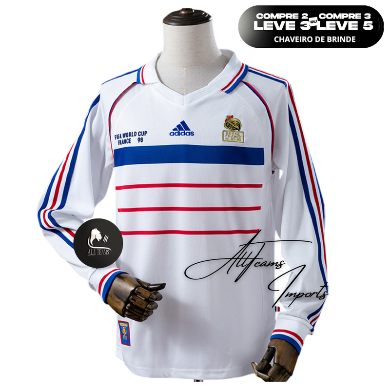 Camisa II Seleção França Retro 1998 - Manga Longa - Allteams Imports