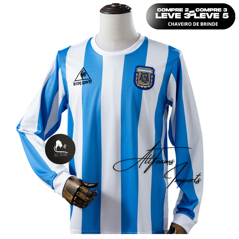 Camisa Seleção Argentina Retro 1986 - Manga Longa - Allteams Imports