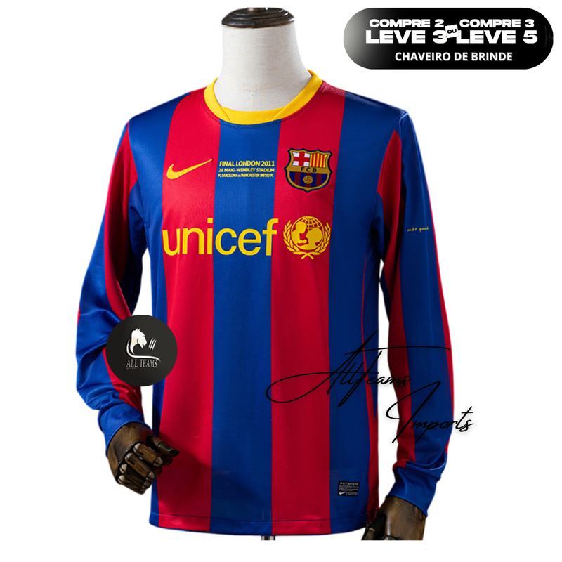 Camisa Barcelona 2010/11 (Final Champios) - Manga Longa - Allteams Imports