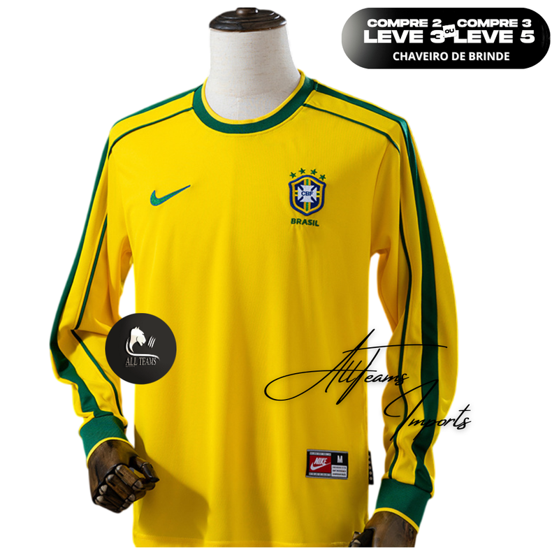Camisa Seleção Brasileira Retro 1998 - Manga Longa - Allteams Imports