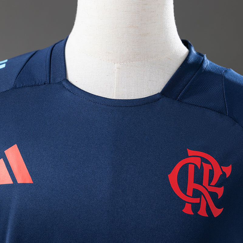 Camisa Torcedor Flamengo 25/26 Treino Comissão Adidas Feminina - Azul+Vermelho